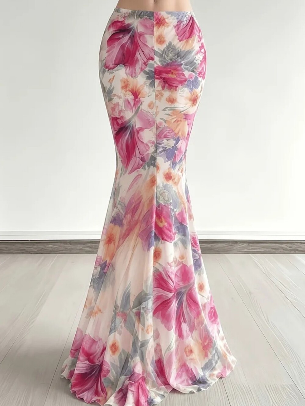 Women'S Fashion Vacation Style Niche Plant Floral Print Mesh Half Skirt Versatil